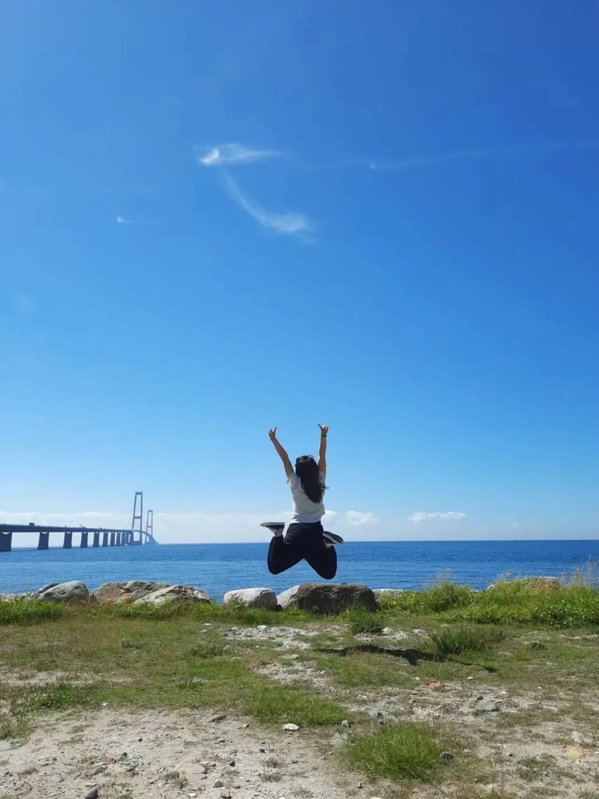 海边桥前的户外活动照片