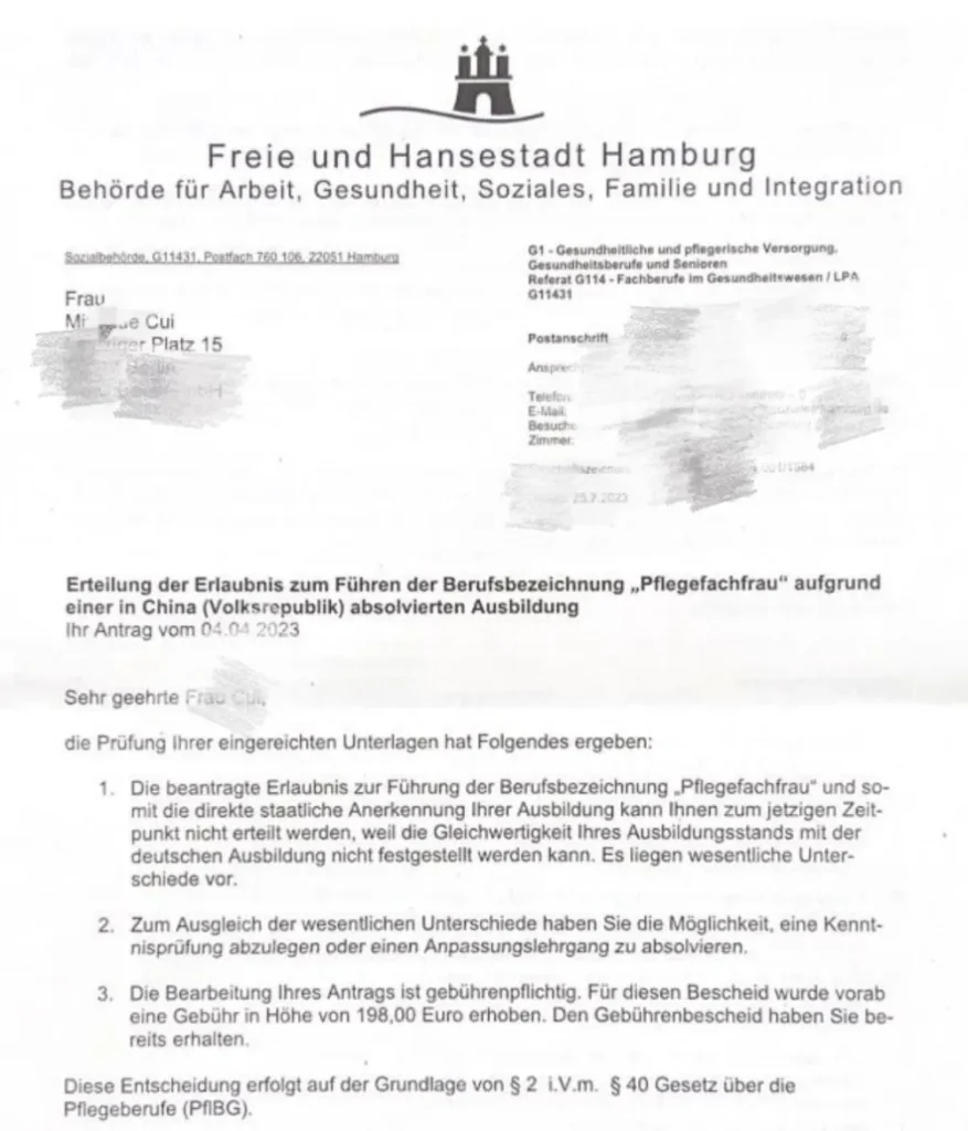 Beispiel eines Defizitbescheids aus der bisherigen Website, Dokument 2